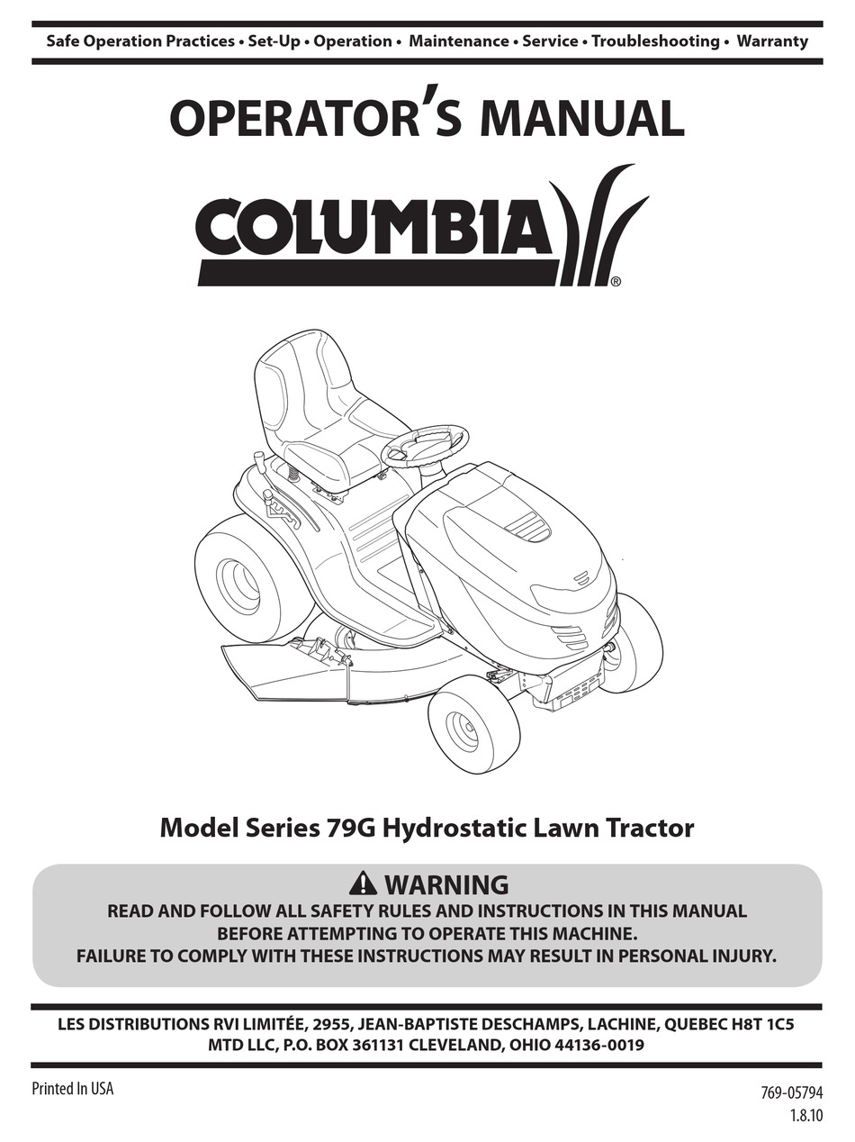 Columbia lawn tractor discount parts