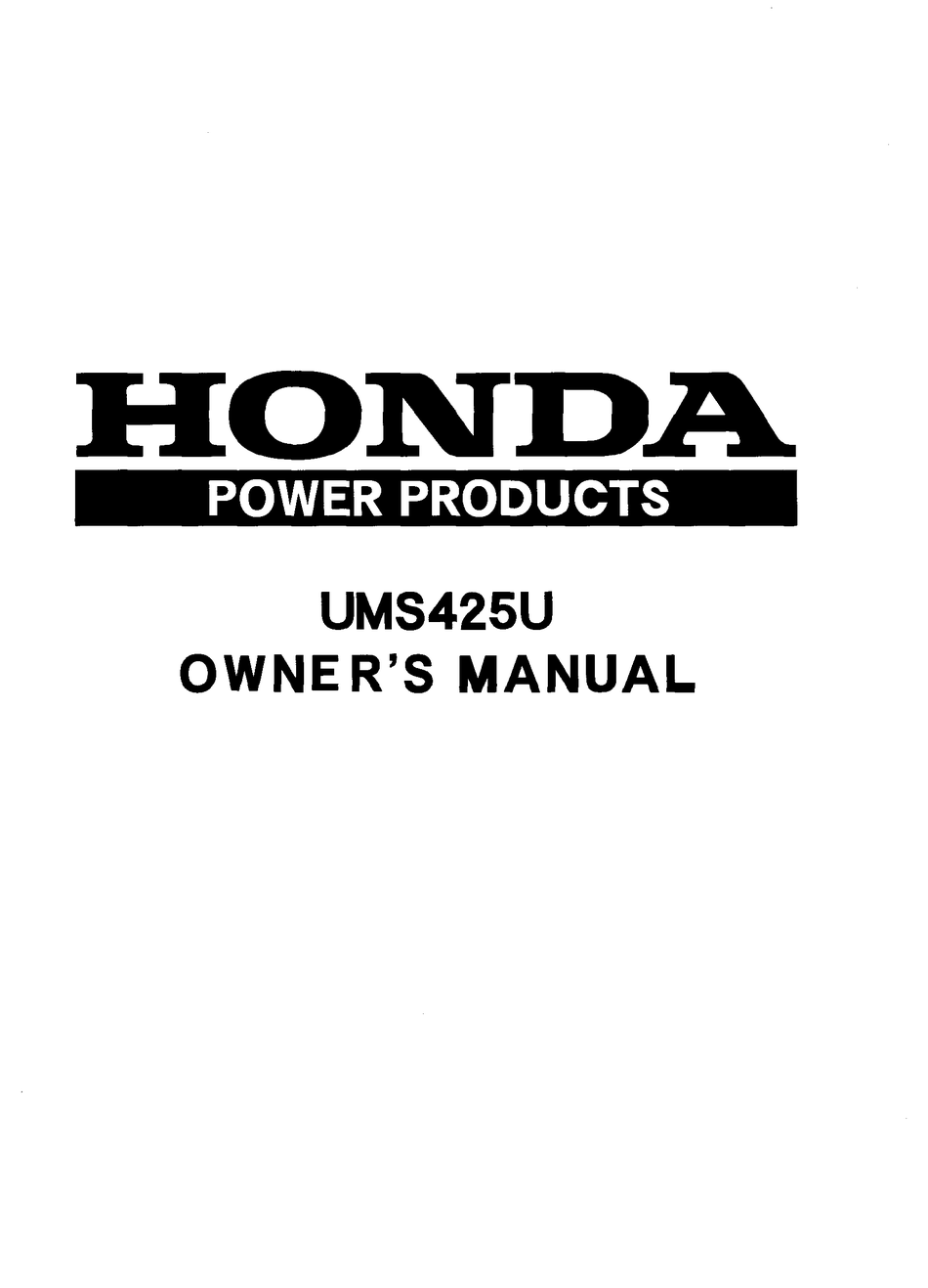 HONDA UMS425U OWNER'S MANUAL Pdf Download | ManualsLib