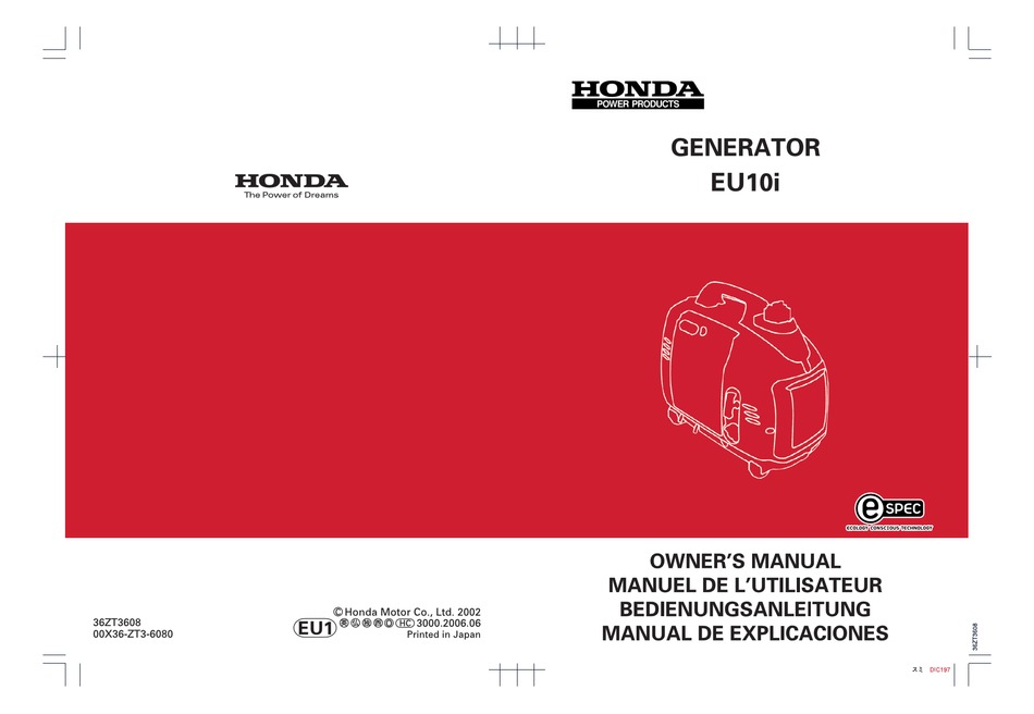 HONDA EU10I OWNER'S MANUAL Pdf Download | ManualsLib