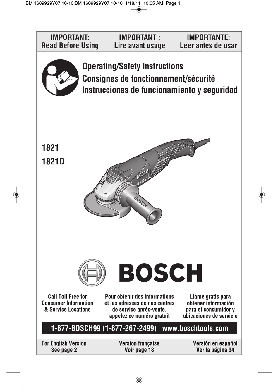 BOSCH 1821 OPERATING/SAFETY INSTRUCTIONS MANUAL Pdf Download ManualsLib
