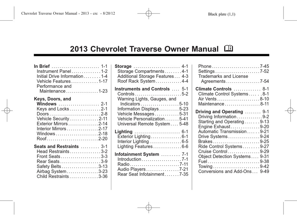 Chevrolet Traverse 2013 Owner S Manual Pdf Download Manualslib