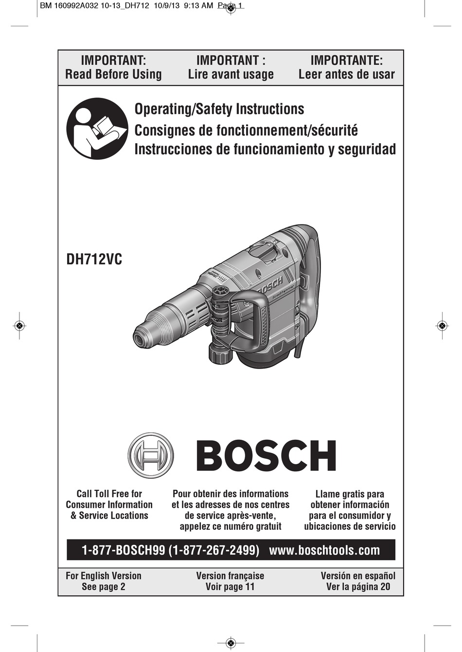 Tool Tips Bosch DH712VC Operating Safety Instructions Manual