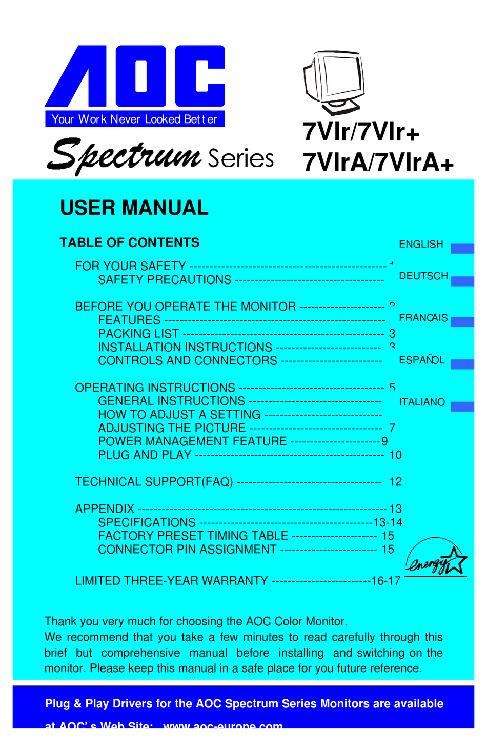 AOC SPECTRUM 7VLR USER MANUAL Pdf Download | ManualsLib