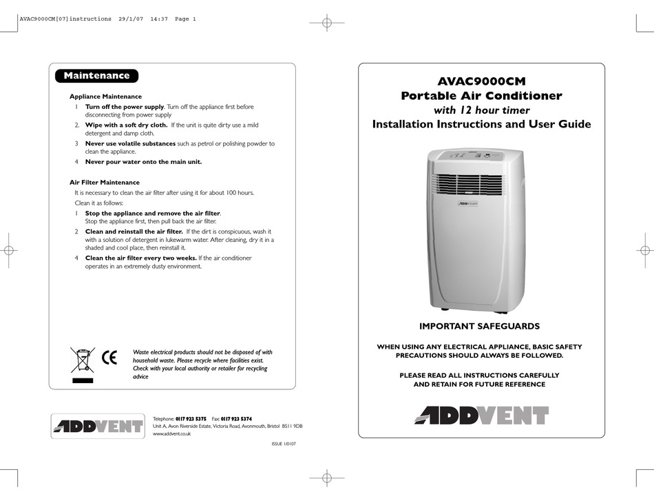 Addvent Avac9000cm Installation Instructions And User Manual Pdf Download Manualslib