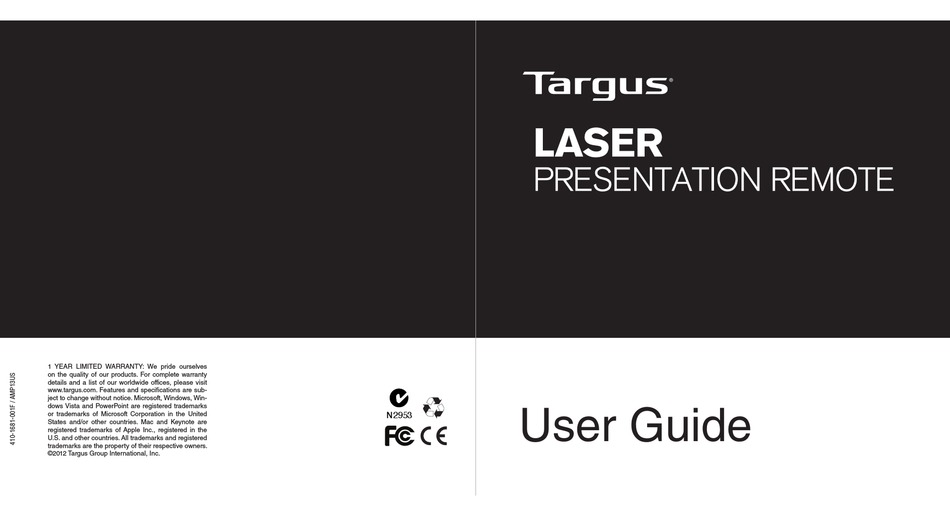 TARGUS LASER PRESENTATION REMOTE USER MANUAL Pdf Download ManualsLib
