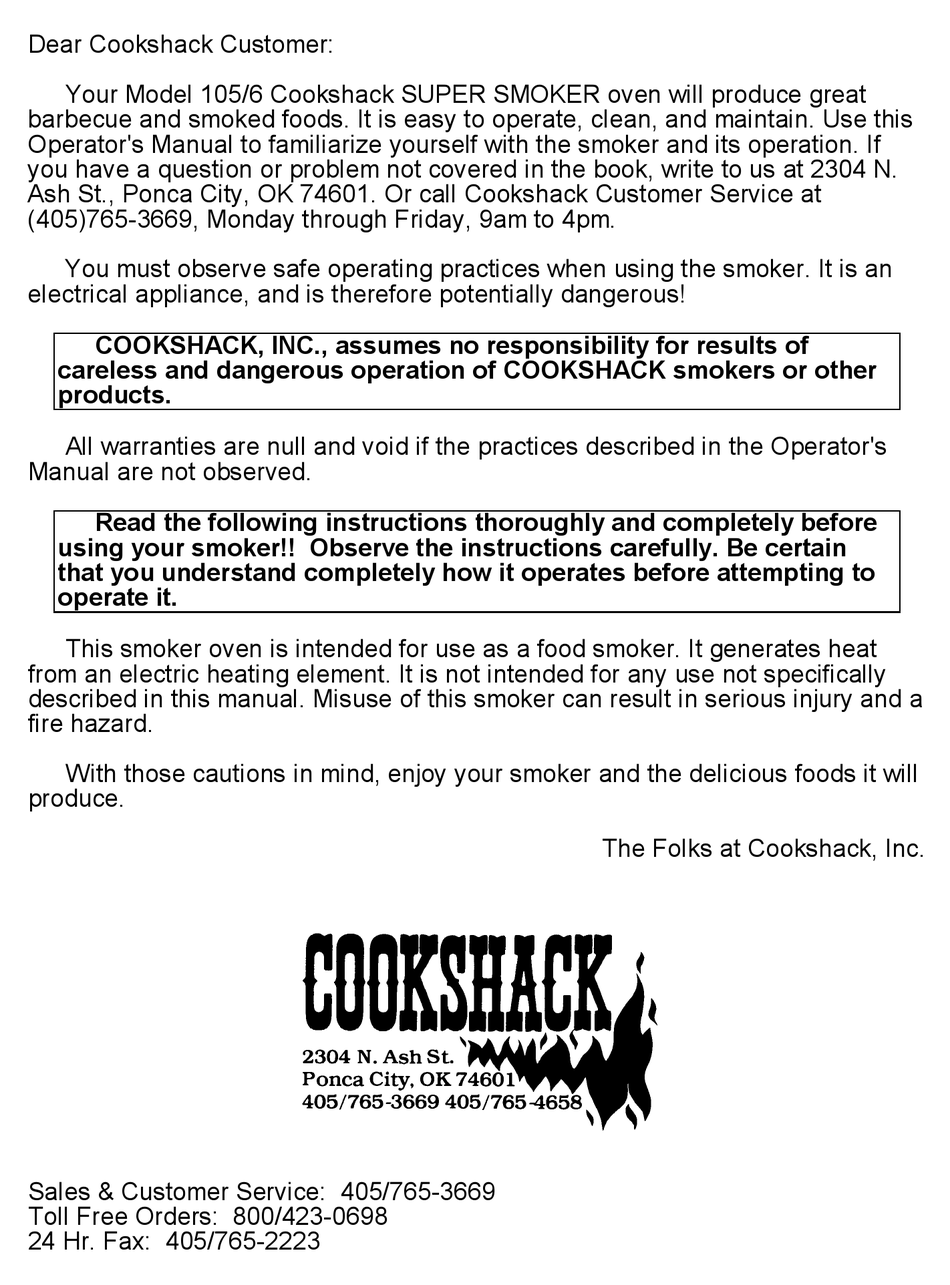 COOKSHACK 105/6 SUPER SMOKER SETTING UP Pdf Download ManualsLib
