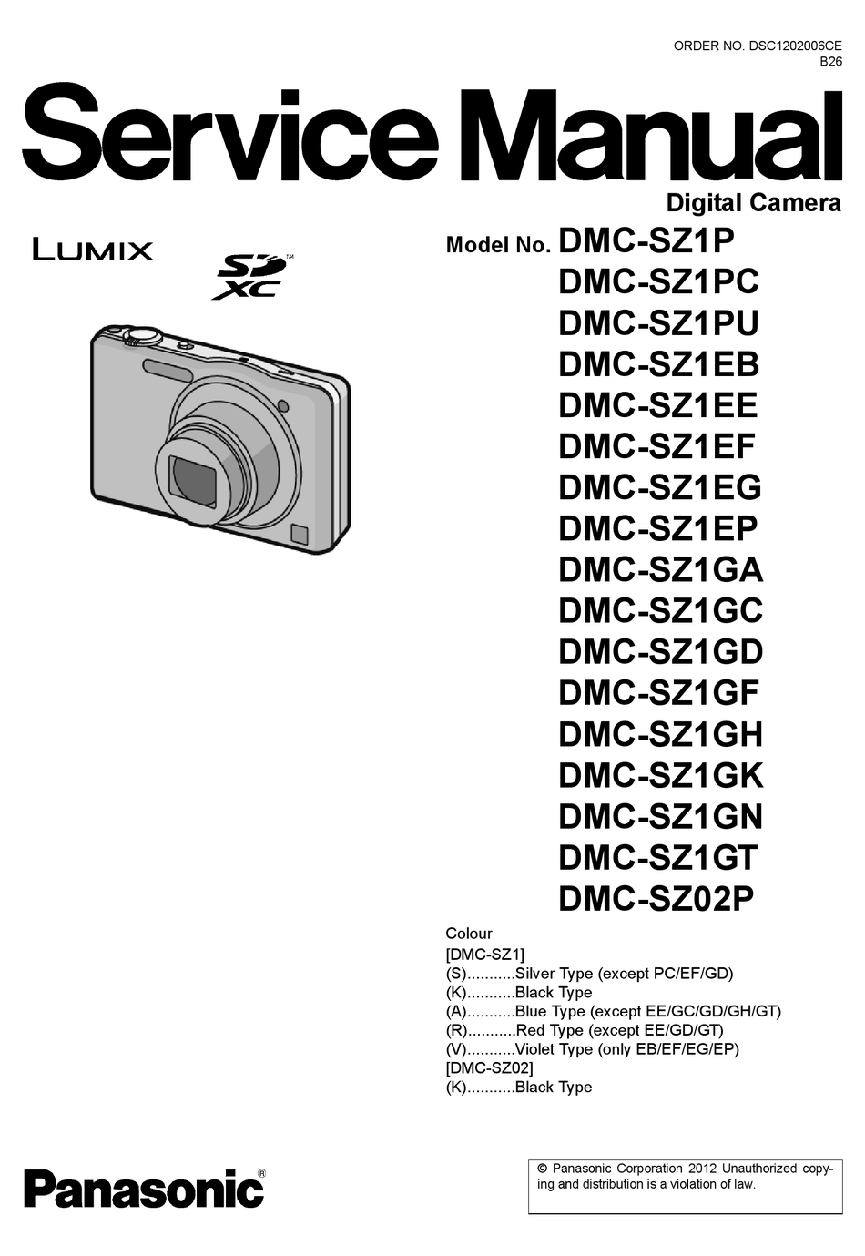 Panasonic Lumix Dmc Sz1p Service Manual Pdf Download Manualslib