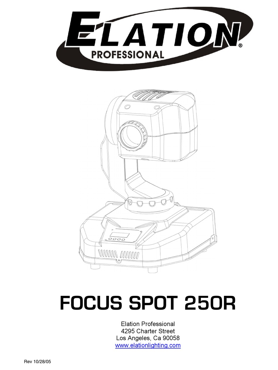 Elation Professional Focus Spot 250r Manual Pdf Download Manualslib