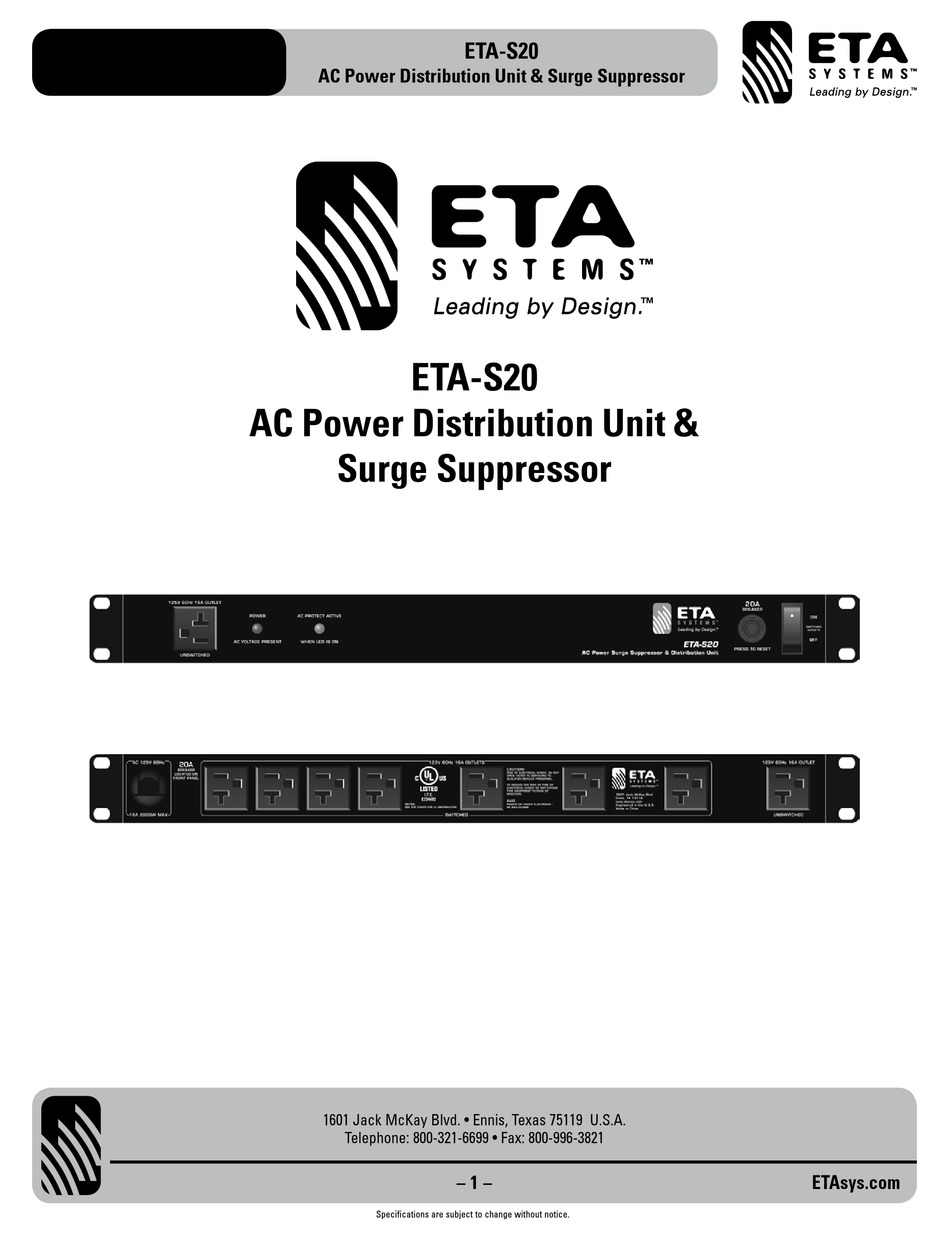 ETA SYSTEMS ETA S20 QUICK MANUAL Pdf Download ManualsLib
