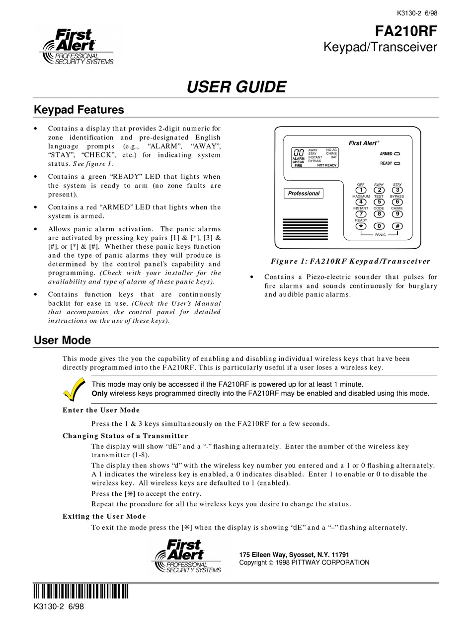 First Alert Keypad Manual