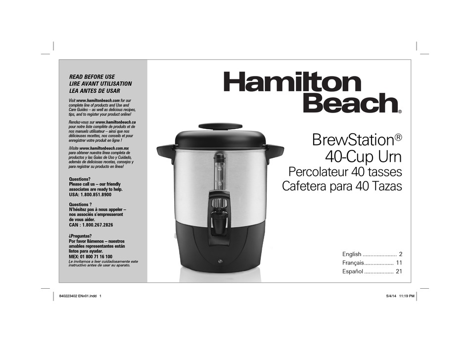 HAMILTON BEACH BREWSTATION USER MANUAL Pdf Download | ManualsLib