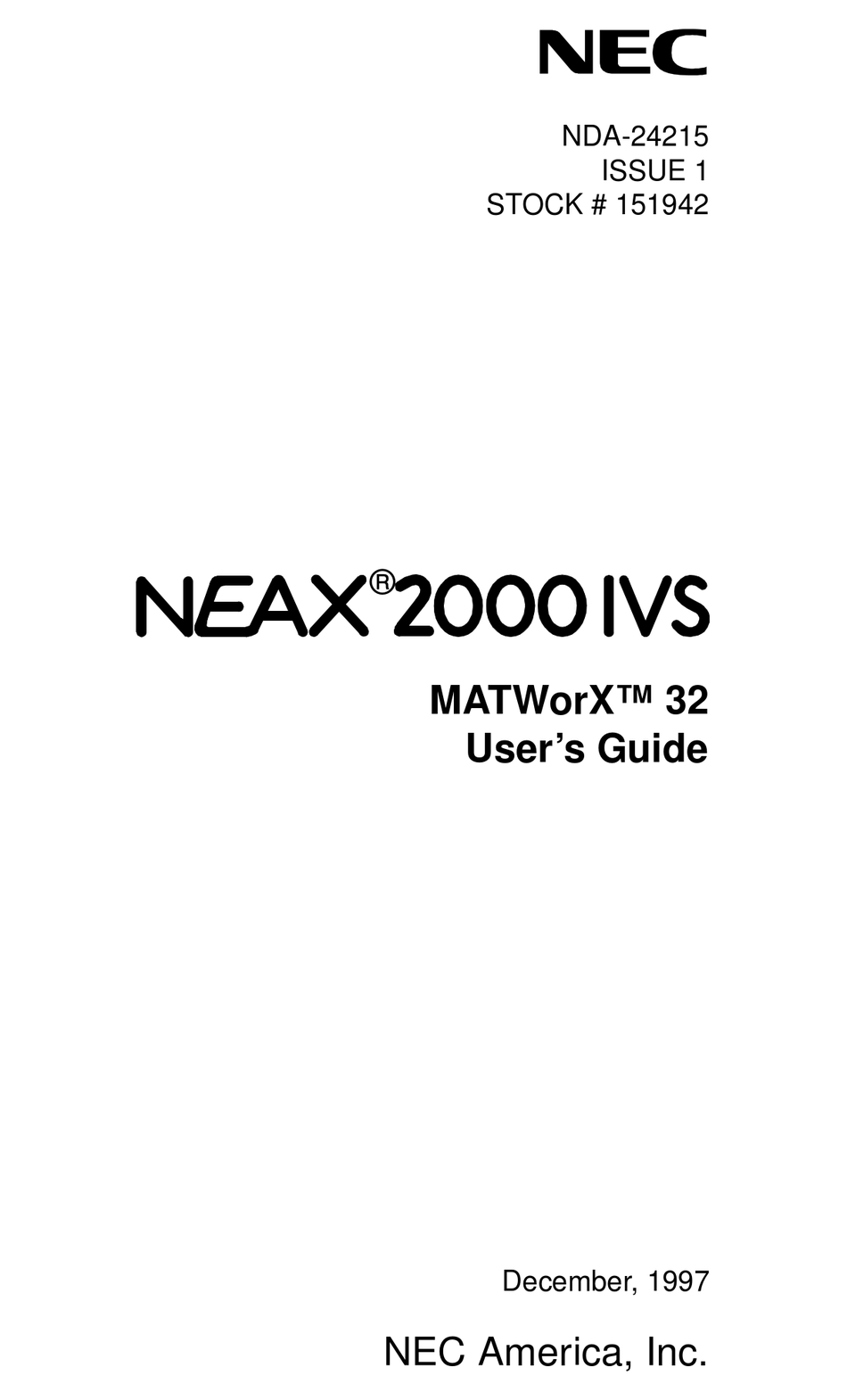 Nec Neax 2000 Ivs User Manual Pdf Download Manualslib