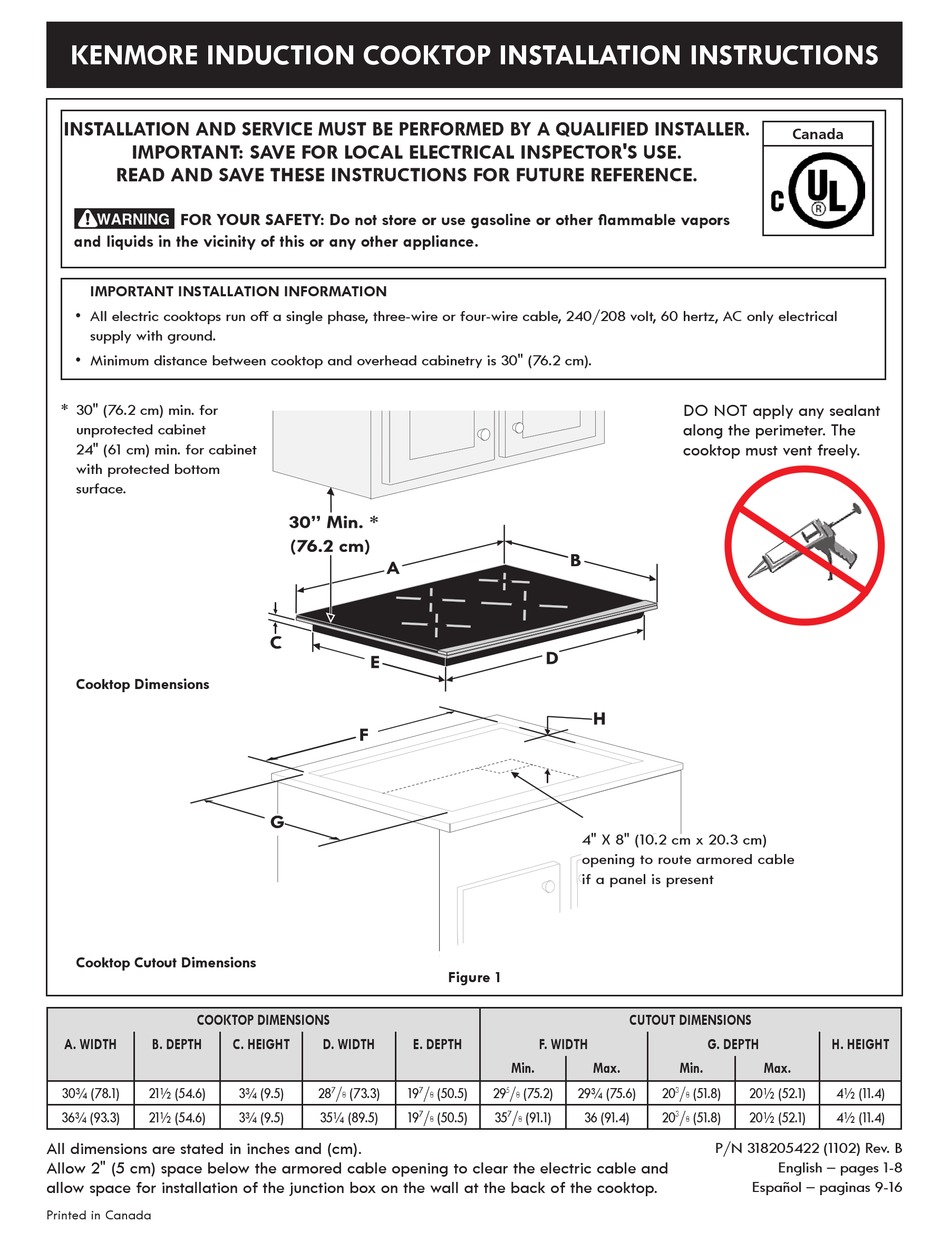 KENMORE INDUCTION COOKTOP INSTALLATION INSTRUCTIONS MANUAL Pdf Download ManualsLib