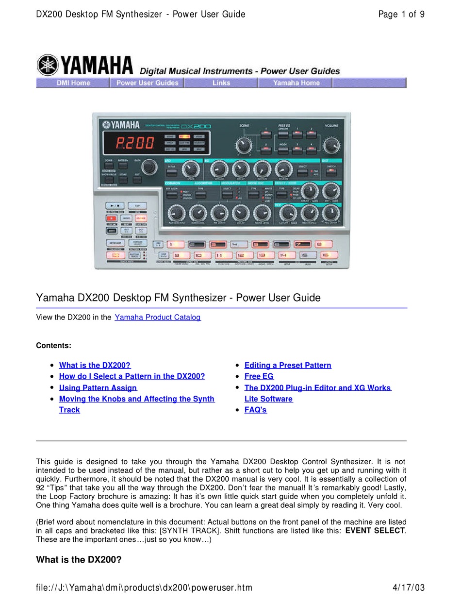 Yamaha Dx0 Manual