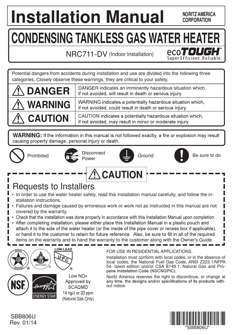 NORITZ ECOTOUGH NRC711-DV INSTALLATION MANUAL Pdf Download | ManualsLib