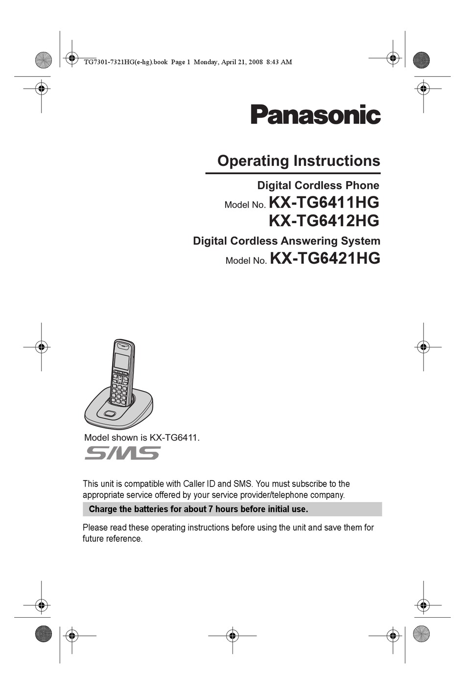 PANASONIC KX-TG6411HG OPERATING INSTRUCTIONS MANUAL Pdf Download