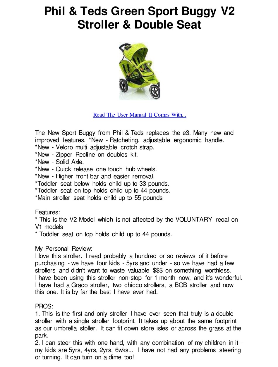 Phil Teds Green Sport Buggy V2 User Manual Pdf Download Manualslib