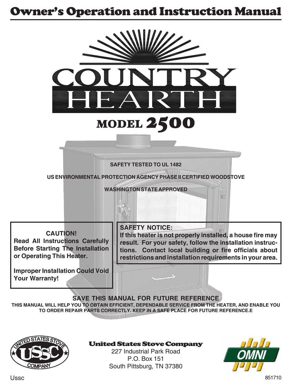 COUNTRY HEARTH 2500 OWNER'S OPERATION AND INSTRUCTION MANUAL Pdf Download |  ManualsLib