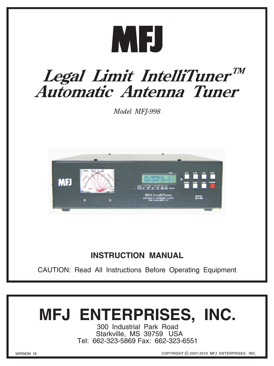 MFJ -998 INSTRUCTION MANUAL Pdf Download | ManualsLib