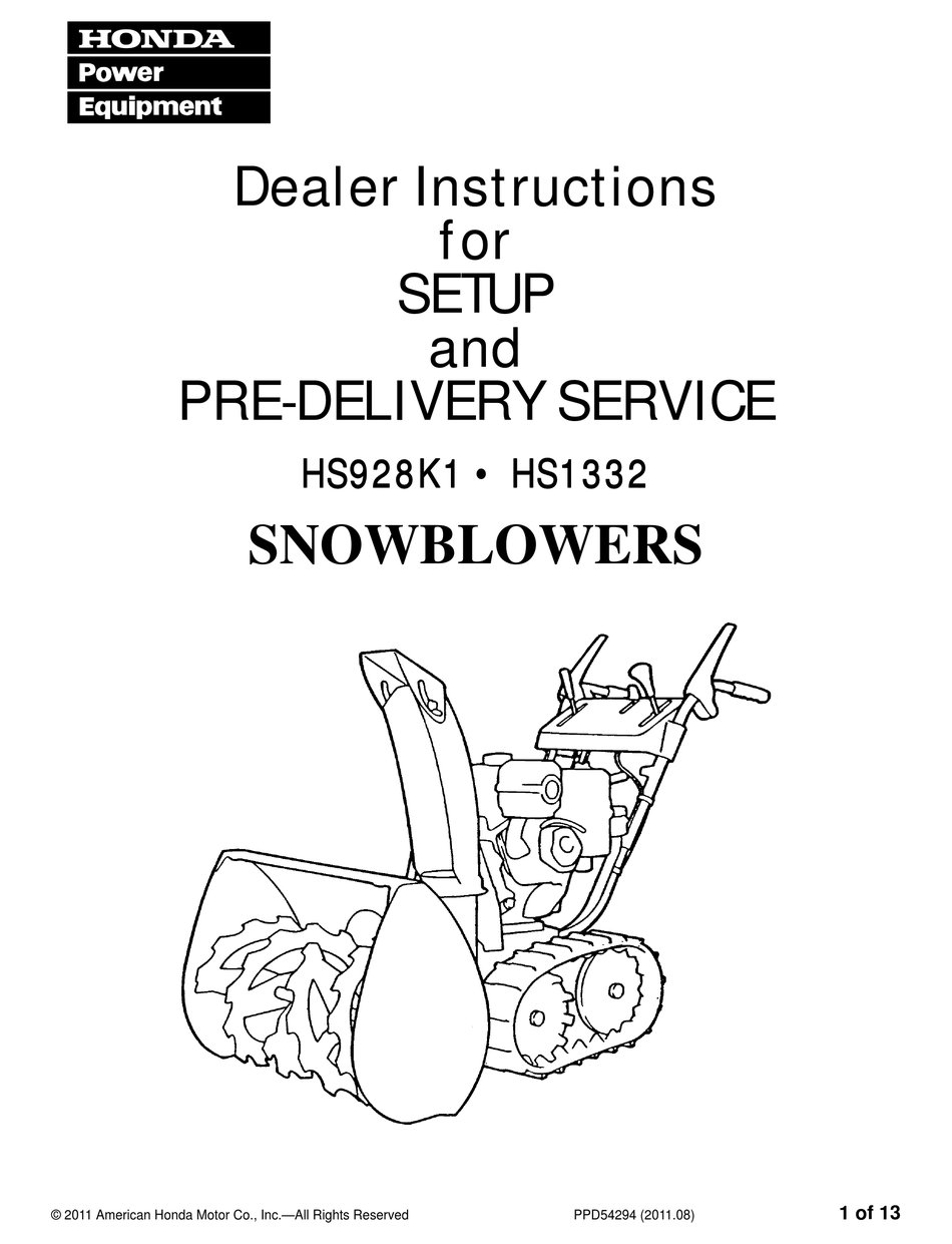HONDA HS928K1 INSTRUCTIONS MANUAL Pdf Download ManualsLib