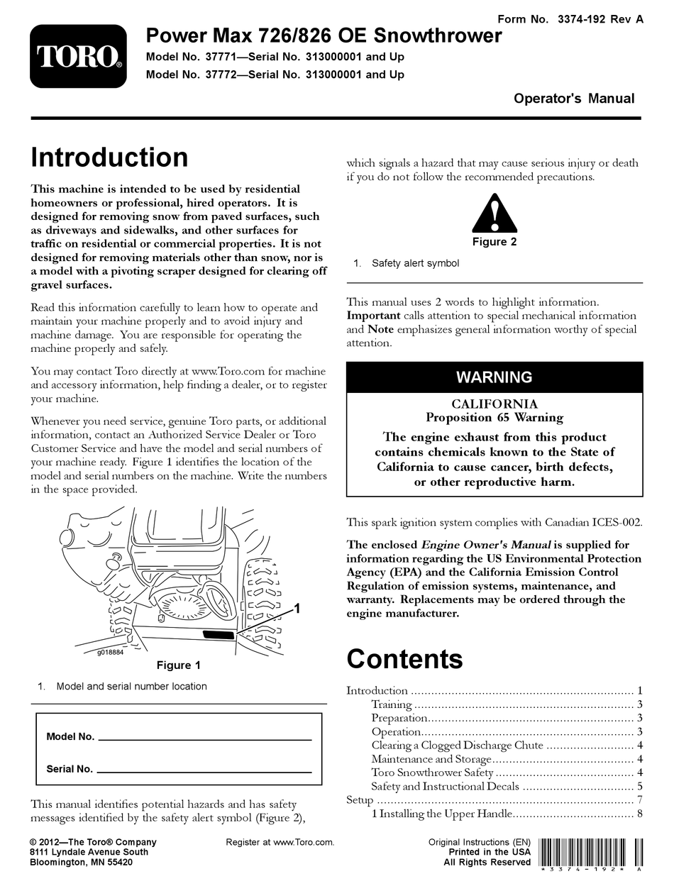 TORO POWER MAX 726 OE OPERATOR'S MANUAL Pdf Download | ManualsLib
