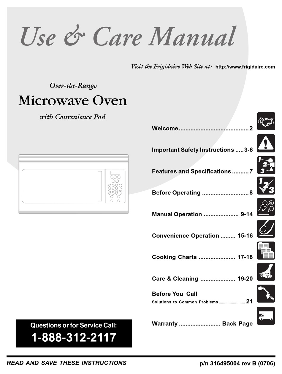 FRIGIDAIRE MICROWAVE OVEN USE & CARE MANUAL Pdf Download | ManualsLib