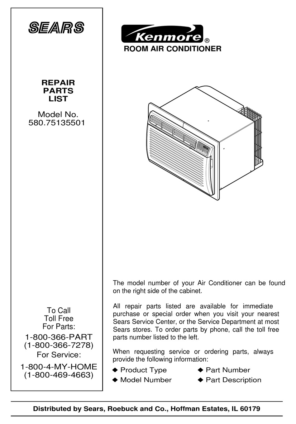 KENMORE 580.75135501 REPAIR PARTS Pdf Download ManualsLib