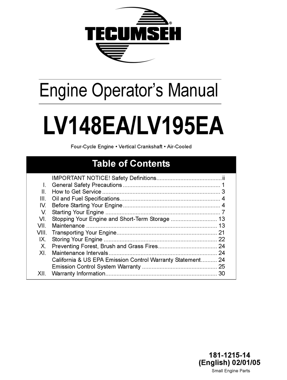 TECUMSEH LV148EA OPERATOR