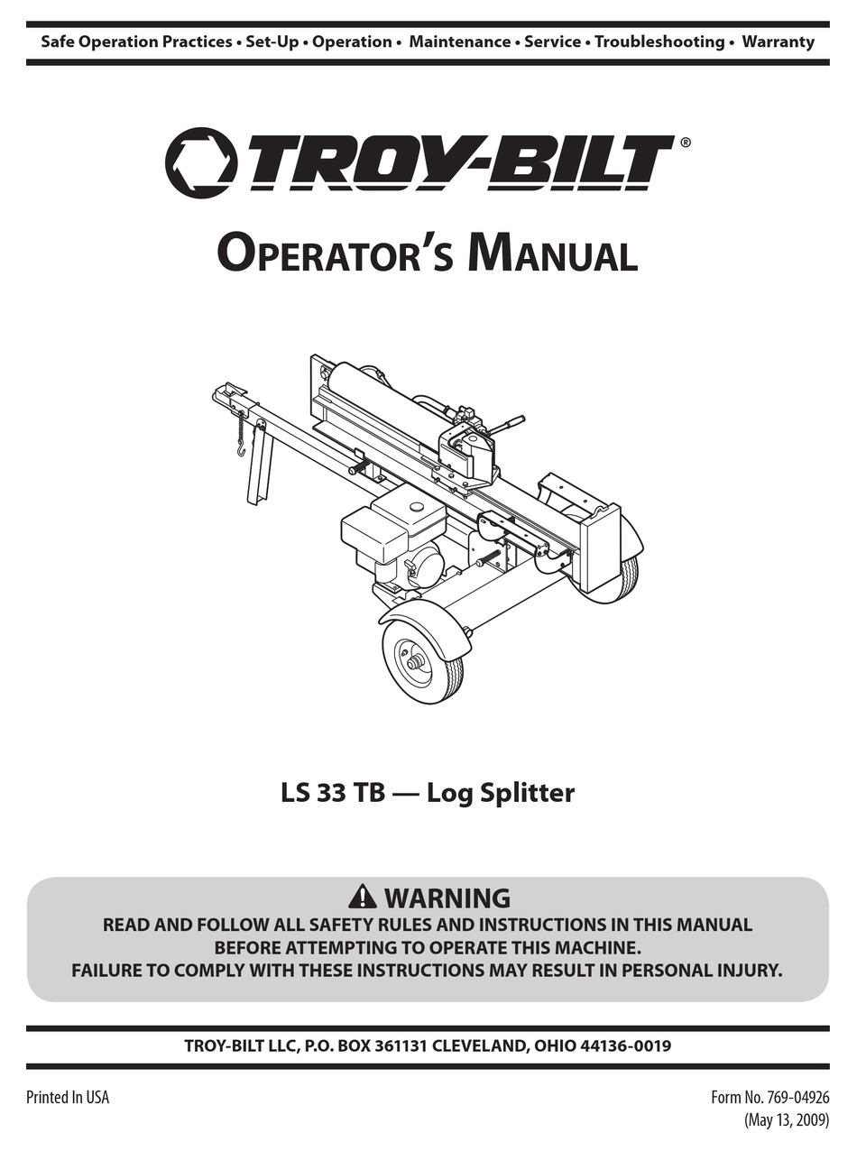 Operation Starting The Engine Troy Bilt LS 33 TB Operator s