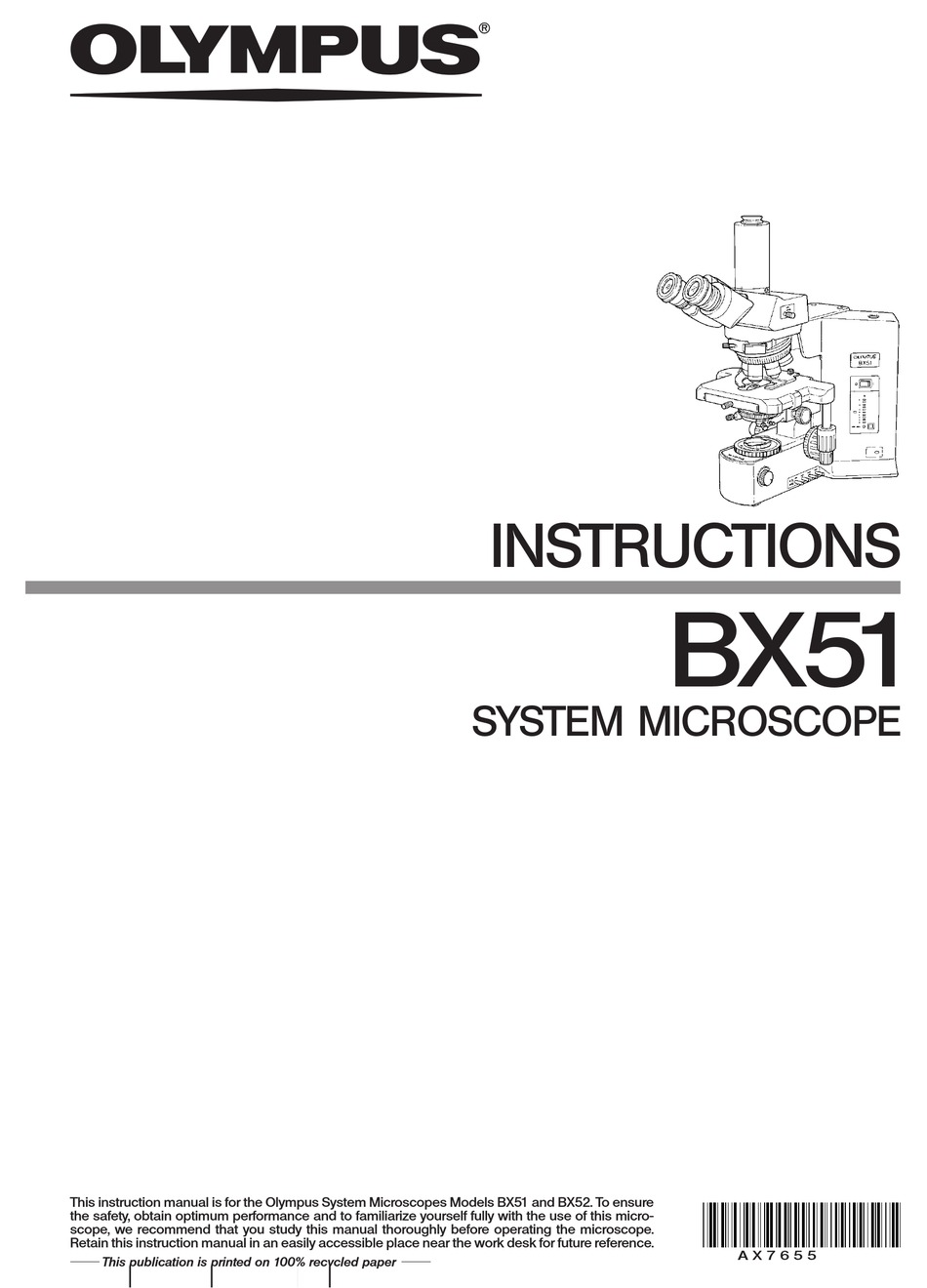 OLYMPUS BX51 INSTRUCTIONS MANUAL Pdf Download | ManualsLib