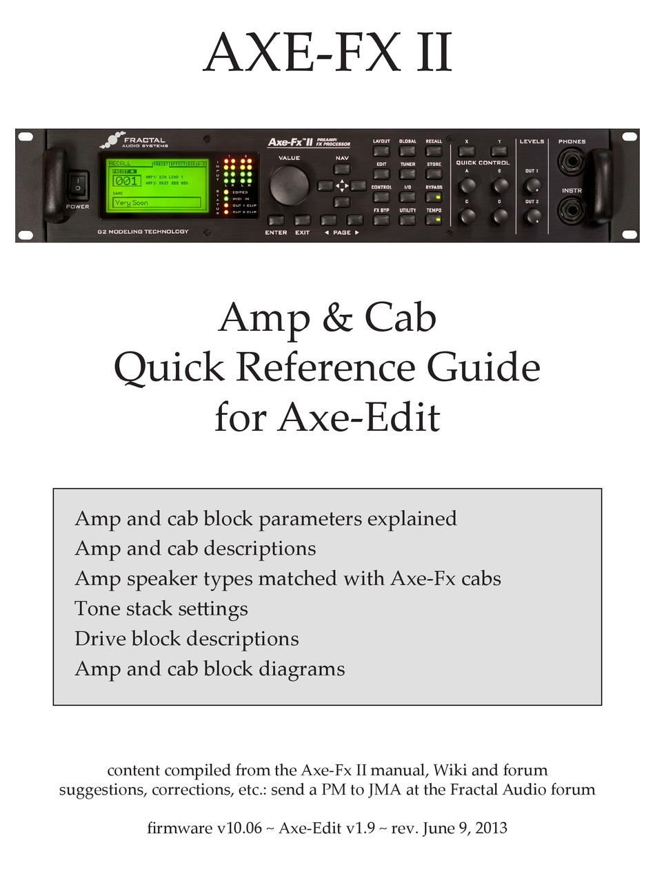 FRACTAL AXEFX II QUICK REFERENCE MANUAL Pdf Download ManualsLib