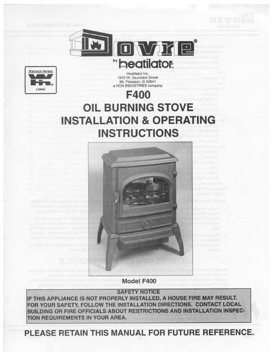 DOVRE F400 INSTALLATION u0026 OPERATING INSTRUCTIONS MANUAL Pdf Download |  ManualsLib