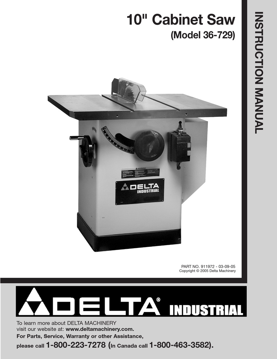 Delta 10" Table Saw Instruction Manual Model 36-475 