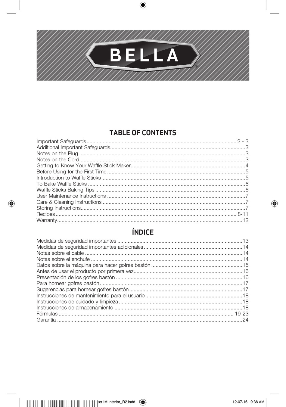 BELLA WAFFLE STICK MAKER USER MANUAL Pdf Download ManualsLib