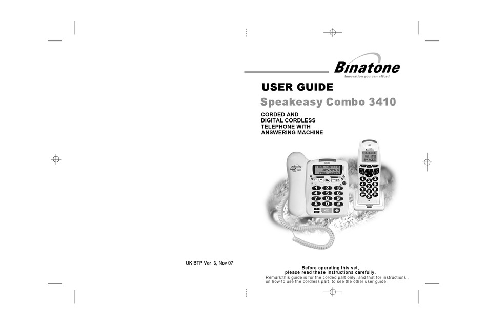 BINATONE SPEAKEASY COMBO 3410 USER MANUAL Pdf Download ManualsLib