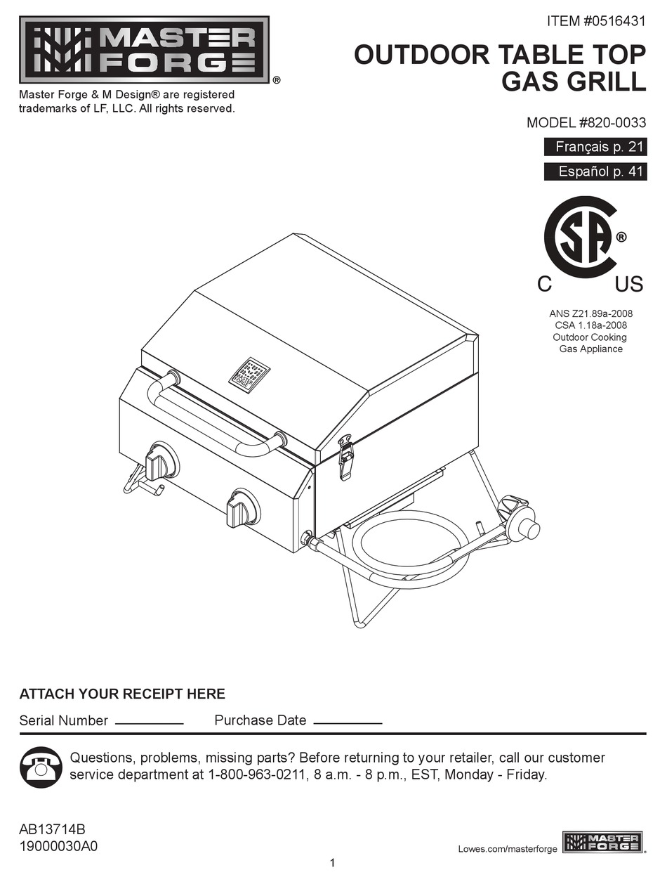 MASTER FORGE 820-0033 USER MANUAL Pdf Download | ManualsLib