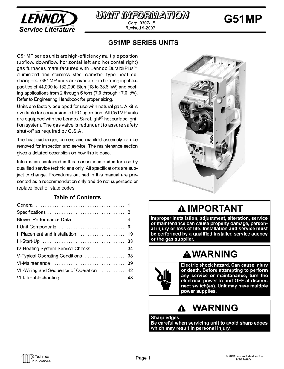 LENNOX G51MP UNIT INFORMATION Pdf Download | ManualsLib