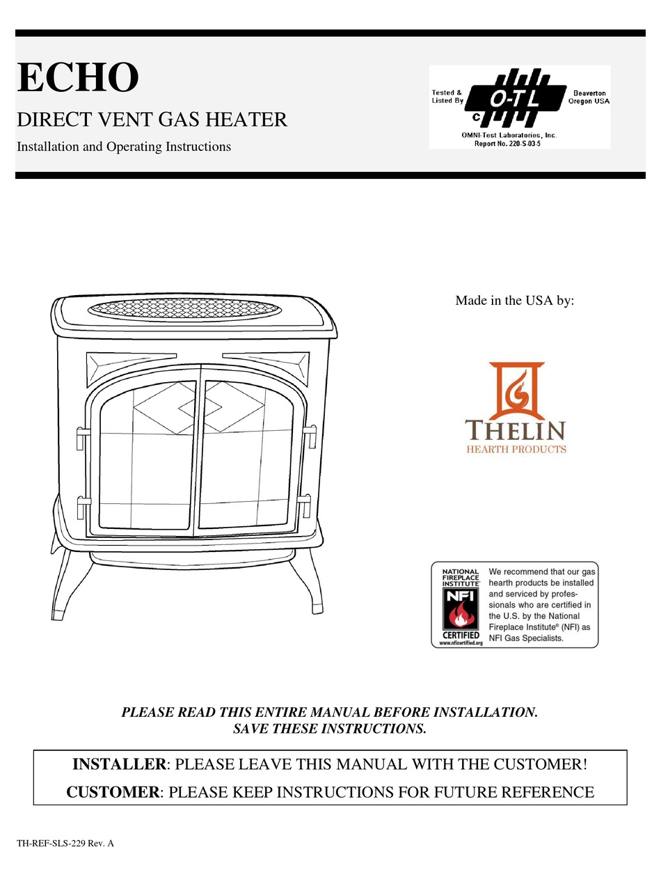 ECHO DIRECT VENT GAS HEATER INSTALLATION AND OPERATING INSTRUCTIONS