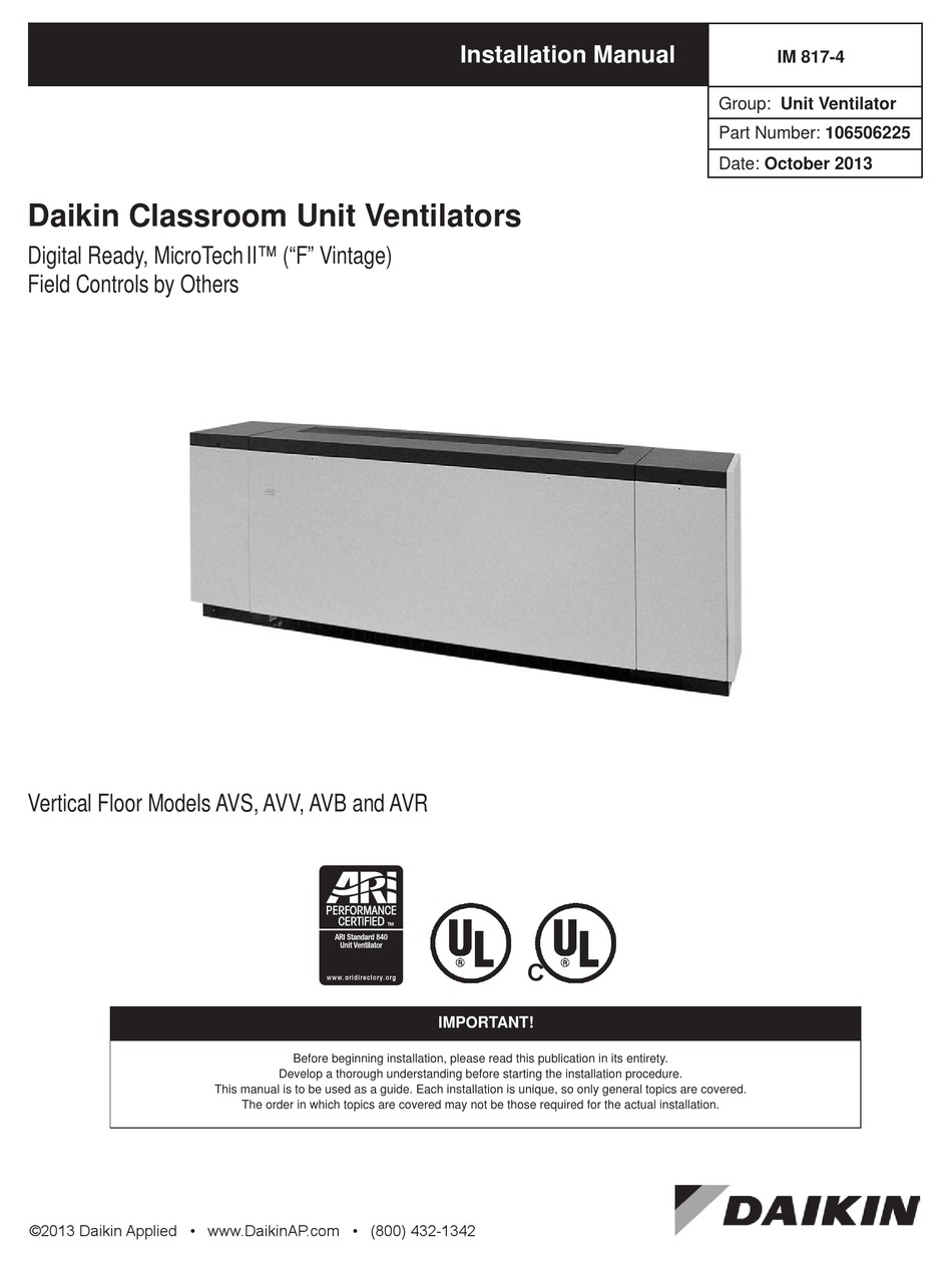 Daikin Avs Installation Manual Pdf Download Manualslib