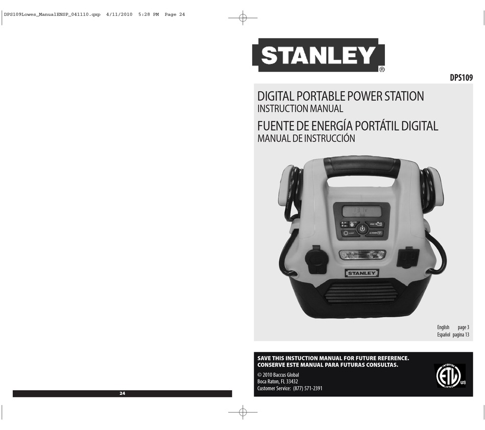 STANLEY DPS109 INSTRUCTION MANUAL Pdf Download | ManualsLib