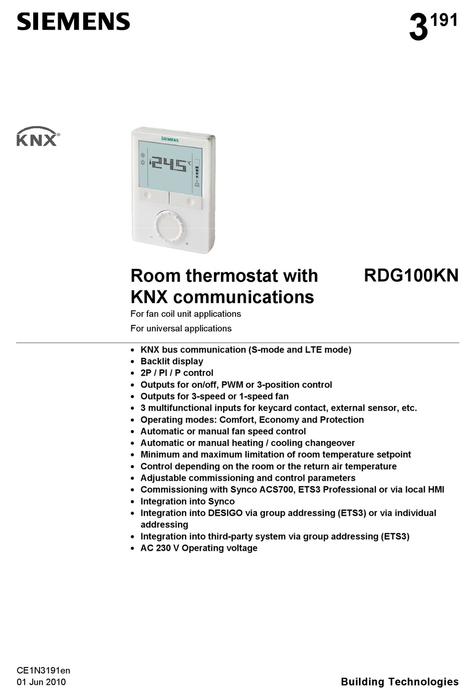 SIEMENS RDG100KN INSTRUCTIONS MANUAL Pdf Download | ManualsLib