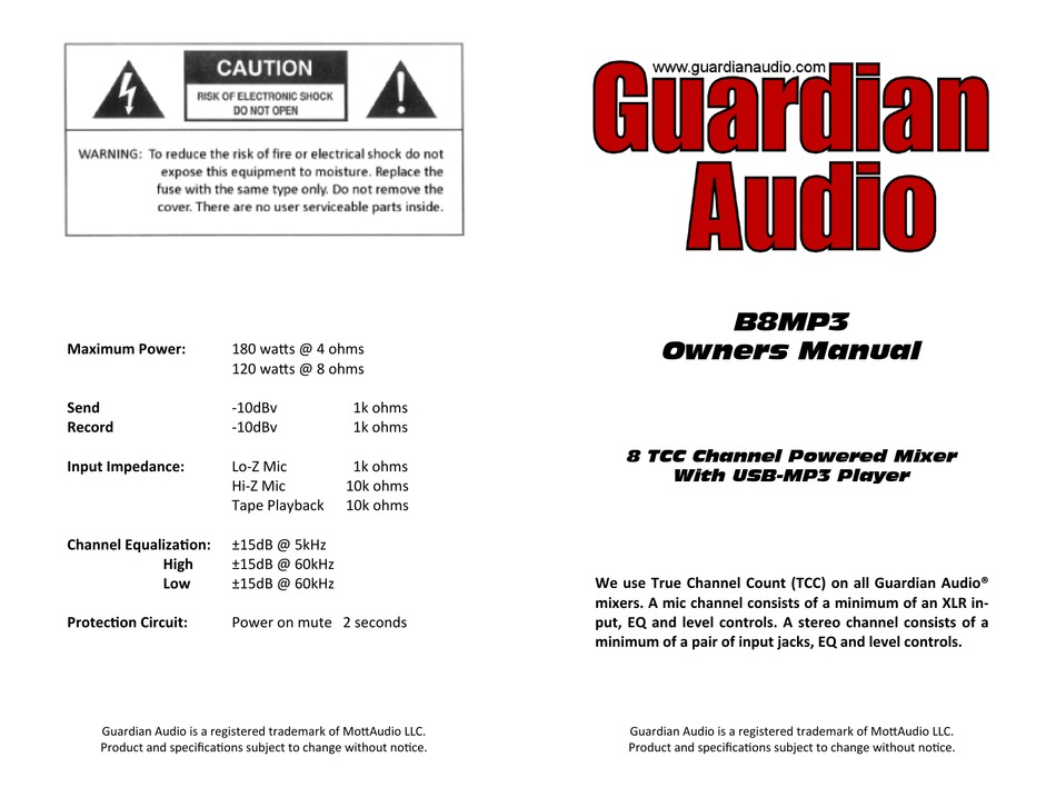 GUARDIAN AUDIO B8MP3 OWNER'S MANUAL Pdf Download ManualsLib