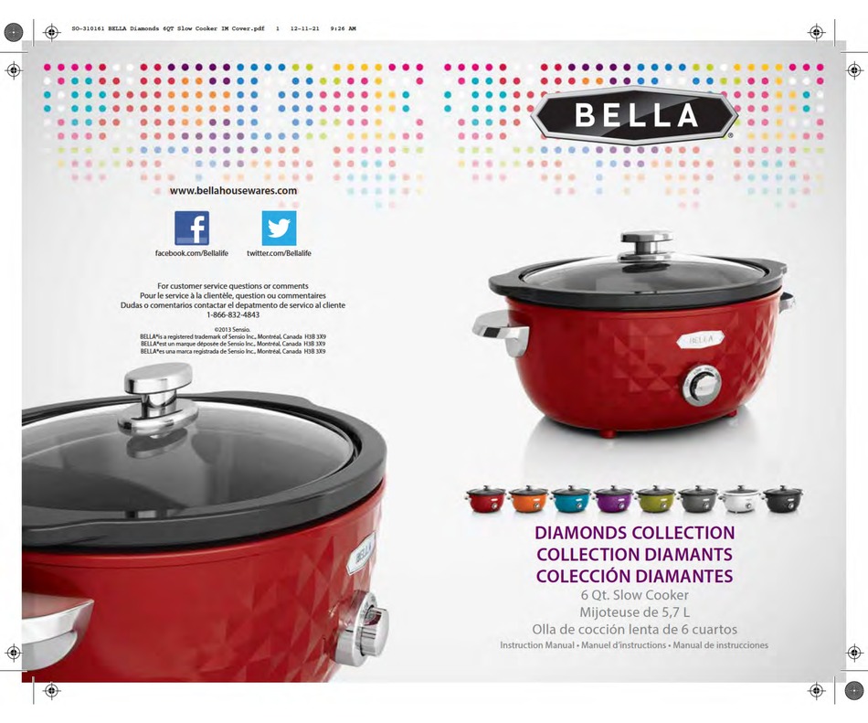 BELLA 6 QT. SLOW COOKER INSTRUCTION MANUAL Pdf Download ManualsLib