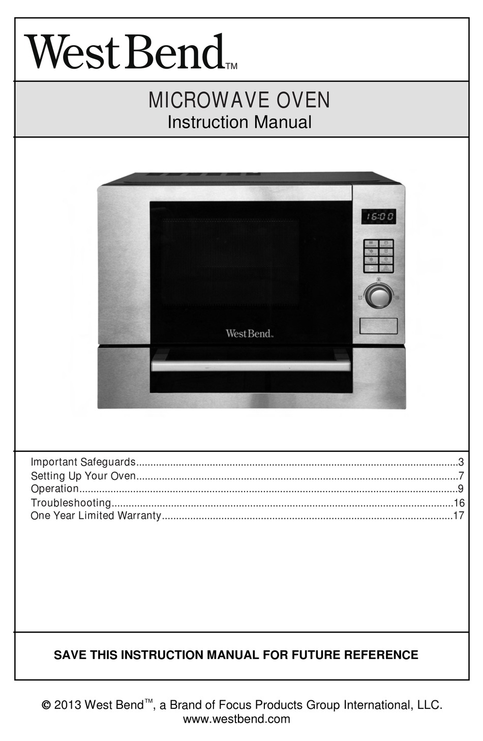 WEST BEND MICROWAVE OVEN INSTRUCTION MANUAL Pdf Download ManualsLib