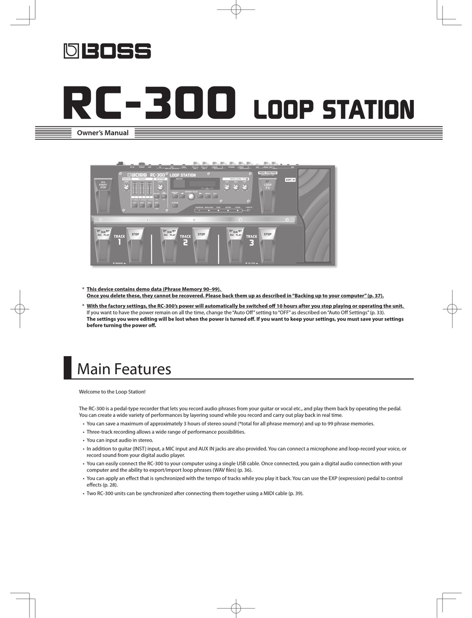 Boss Rc 300 Loop Station Owner S Manual Pdf Download Manualslib
