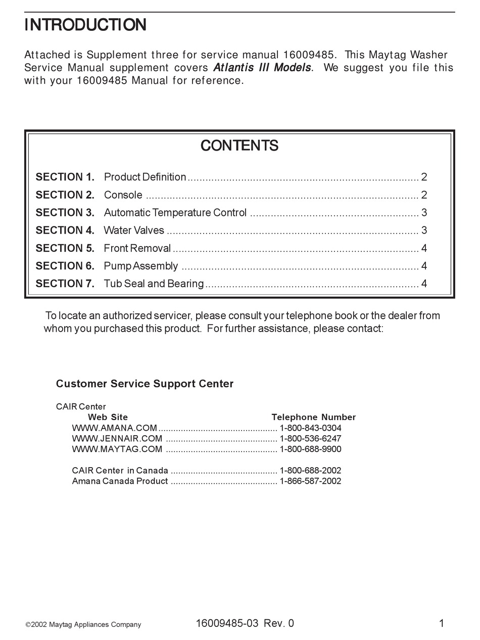 MAYTAG ATLANTIS III SERVICE MANUAL Pdf Download ManualsLib