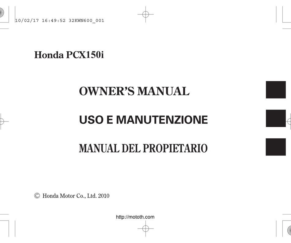 HONDA PCX150I OWNER'S MANUAL Pdf Download | ManualsLib