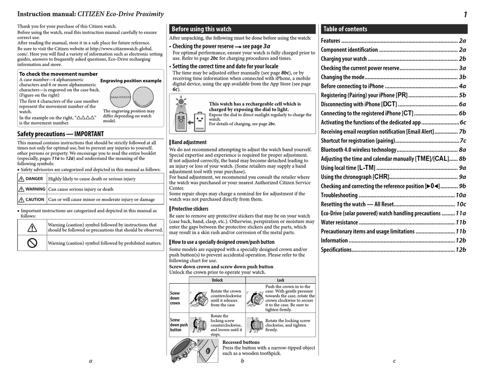CITIZEN ECO-DRIVE PROXIMITY INSTRUCTION MANUAL Pdf Download | ManualsLib
