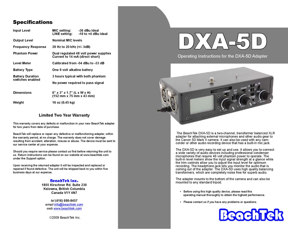 Beachtek Dxa 5d Operating Instructions Pdf Download Manualslib