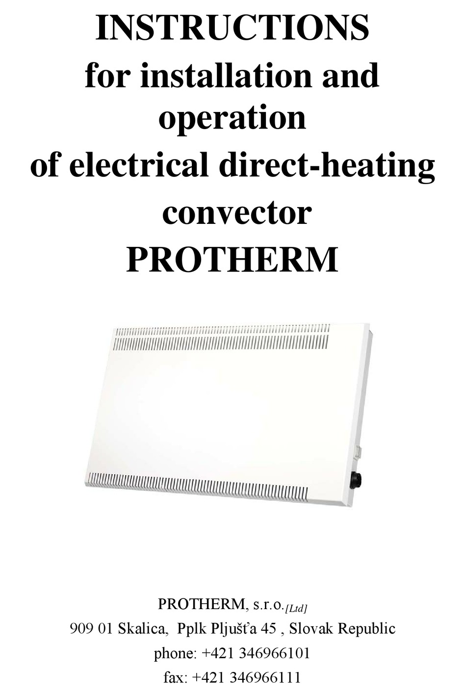 PROTHERM ELECTRICAL DIRECTHEATING CONVECTOR INSTRUCTIONS MANUAL Pdf Download ManualsLib